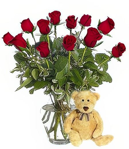 Bear w/ 1-Dz Red Roses &mdash; Gift Delivery