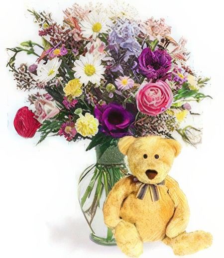 Medley of Blooms w/ Bear &mdash; Gift Delivery